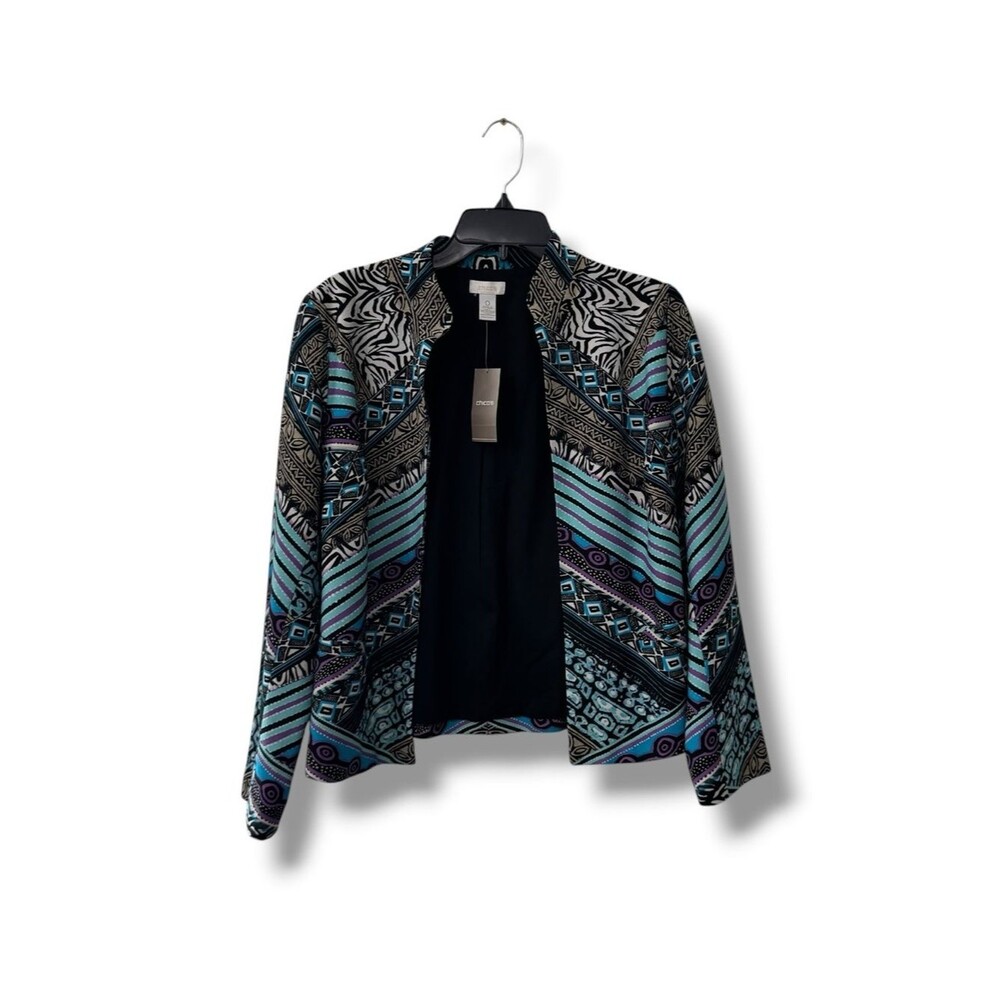Chicos Kaila Animal Graphic Blazer 0 Open Front Artsy Statement Jacket